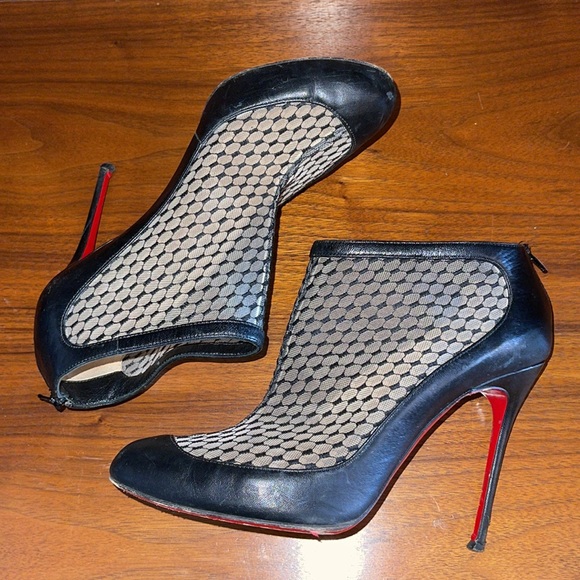 Authentic Christian Louboutin Black Suede Mesh Anna May Leather Ankle Boots - Picture 10 of 13